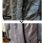 Y's ゴートレザーライダースジャケット カビ除去・カラー復元 Before After